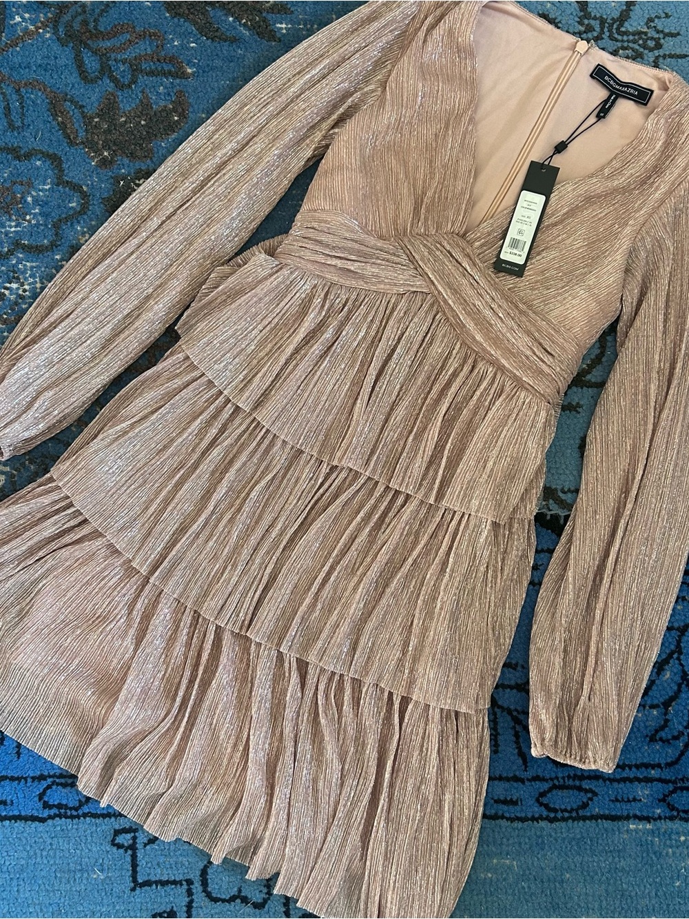Rose Gold Metallic Tiered Mini Dress - Picture 2 of 5